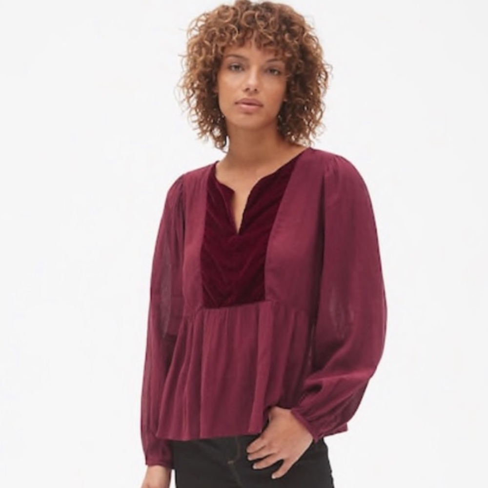 NWOT GAP velvet split neck lantern sleeve blouse!